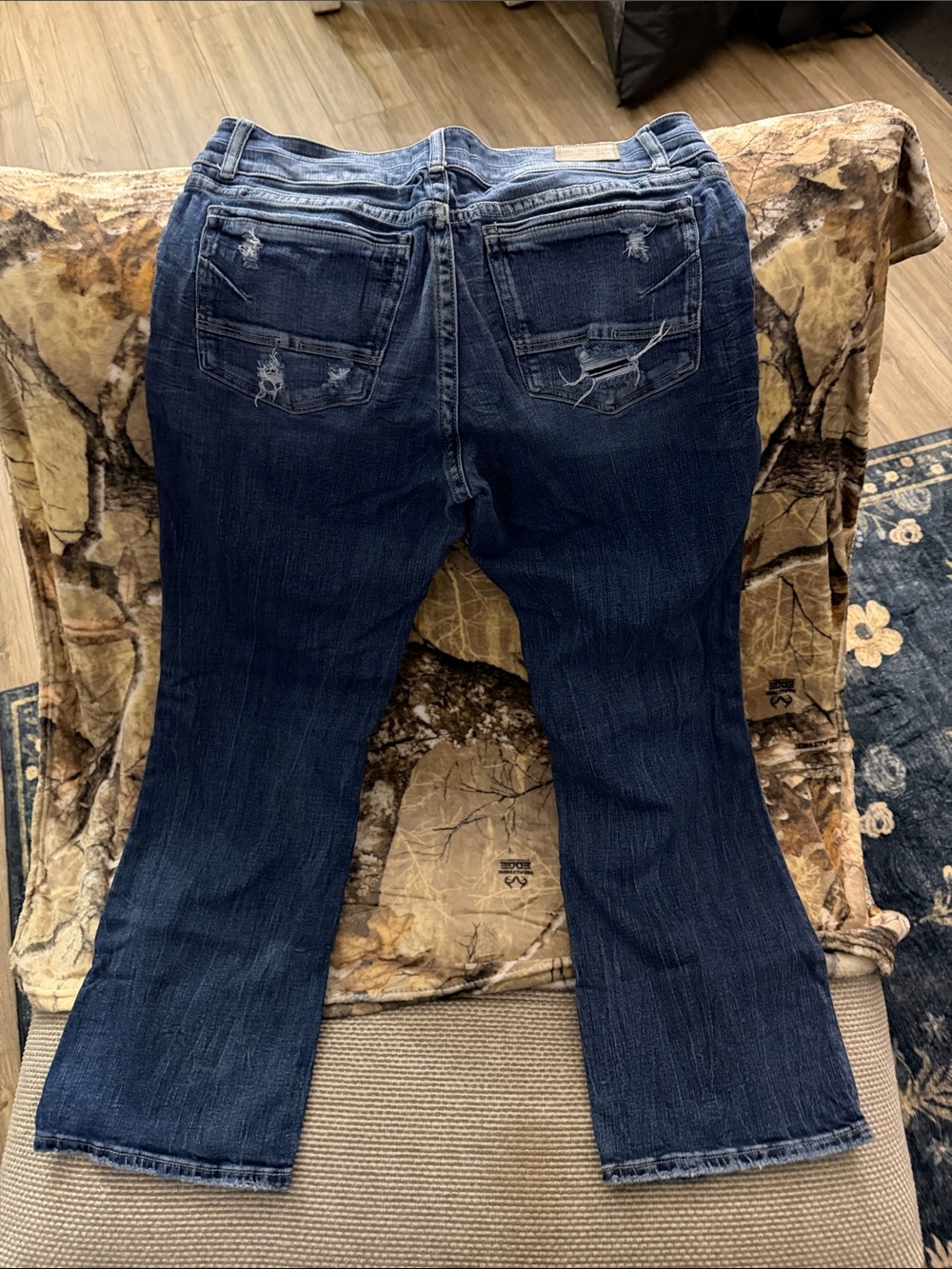 BKE Women's Dark Blue Bootcut Jeans with Distressed Back Pockets